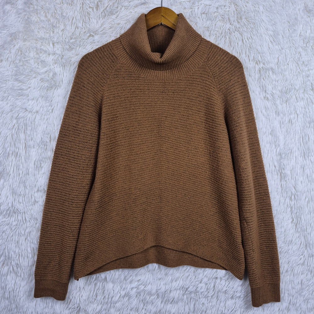 Kuhl Womens S Brown Ribbed Turtleneck Solace Sweater Organic Cotton Merino Wool